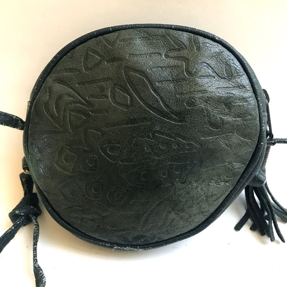 Mundi Vintage Embossed  Leather Crossbody Bag Dark Green - Picture 7 of 7